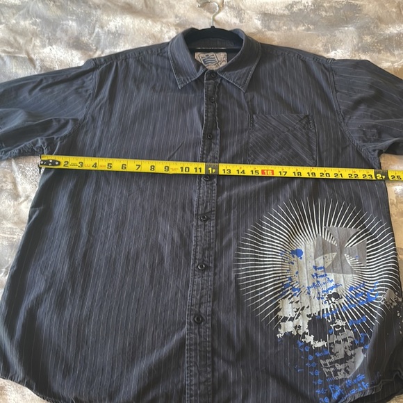 Machine Men’s SZ XL Short Sleeve Button Down Casual Black Striped/Graphic Shirt - Picture 5 of 8